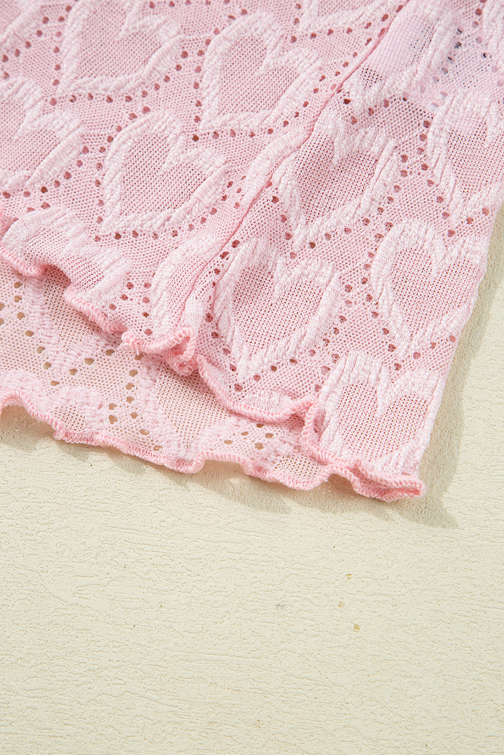 Gossamer Pink Heart Jacquard Flare Sleeve Mock Neck Fitted Top